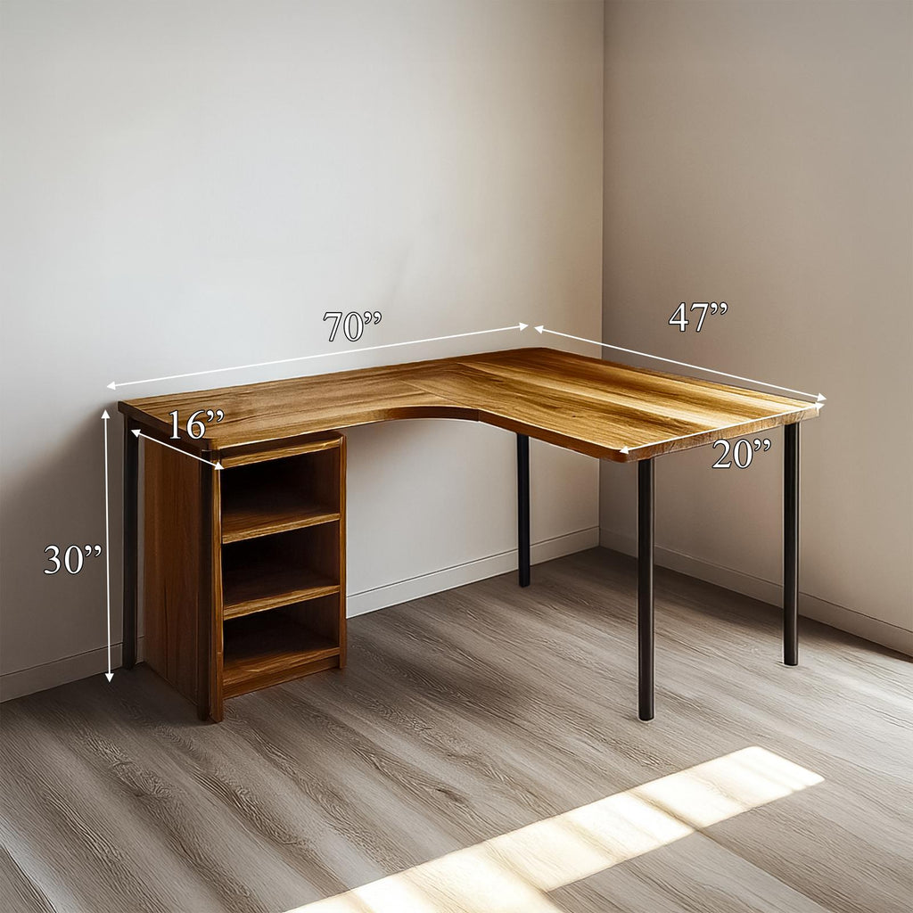 Scandinavian Clean Corner Writing Desk, L-Shaped Solid Wood Computer Table for Study Room, Bedroom Workspace