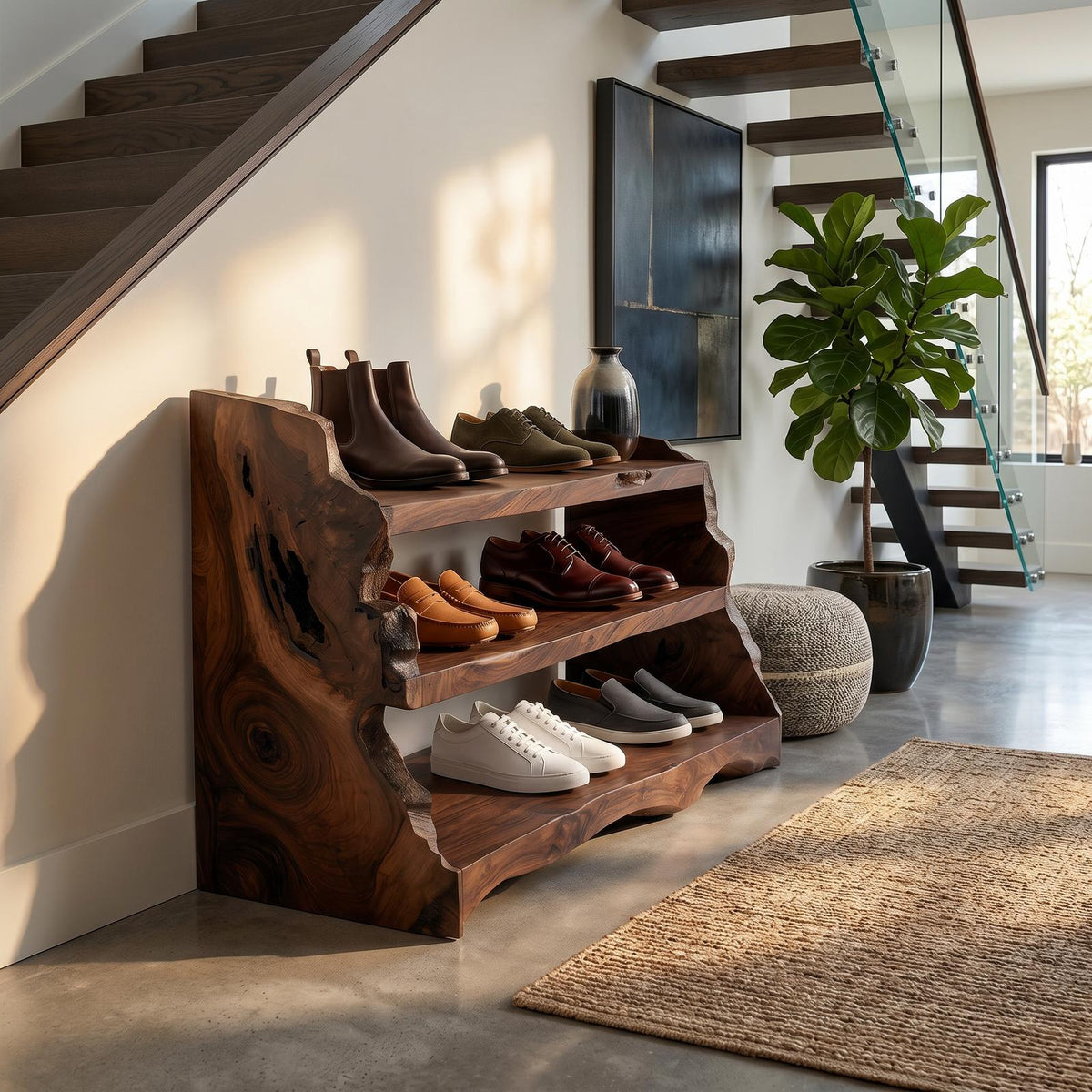 Rustic Vertical Shoe Rack, Space-Saving Tall Wood Shoe Organizer Stand for Cabin & Entryway