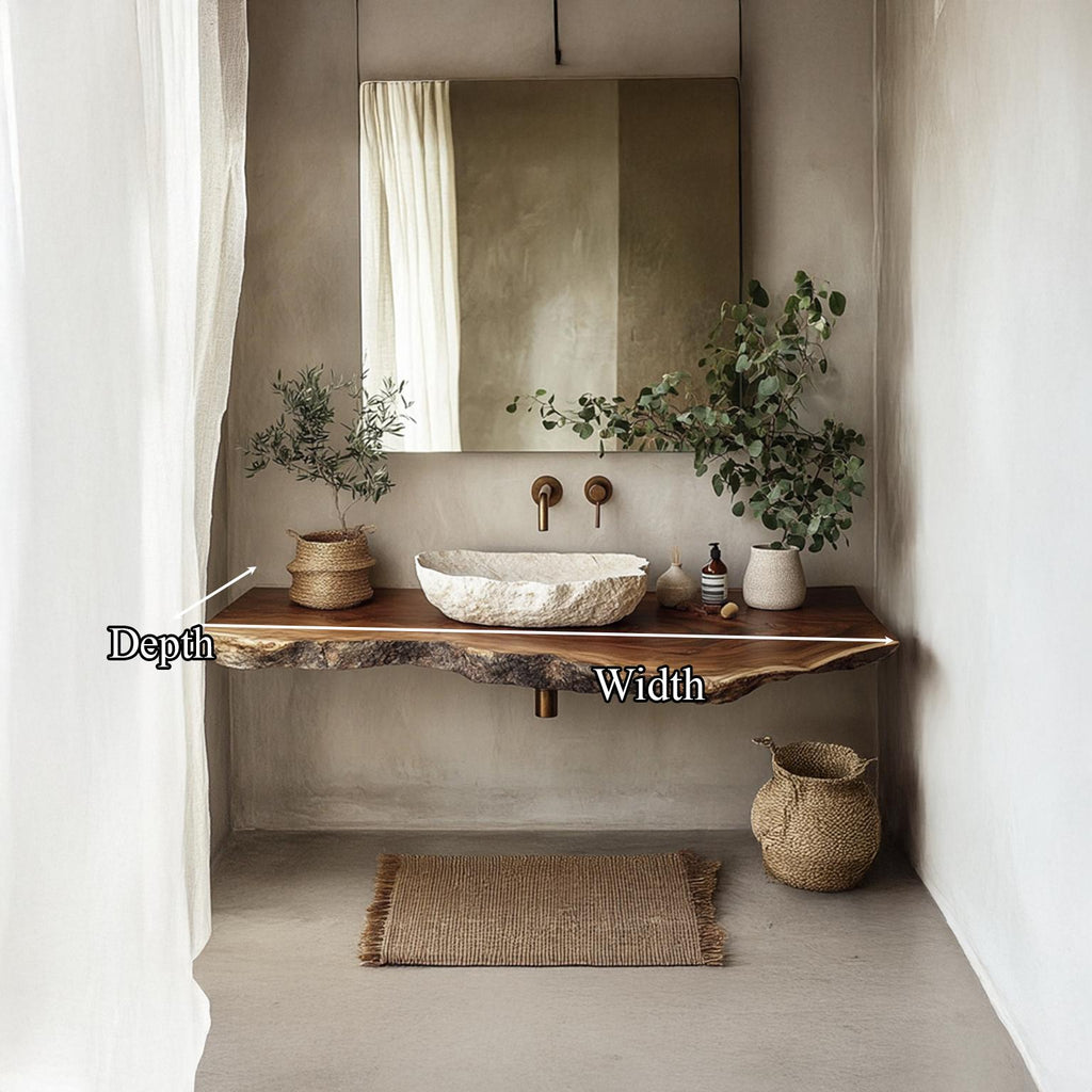 Mid-Century Solid Wood Shelf Vanity, Bathroom Single Sink Countertop, Washroom Floating Console Support Shelf