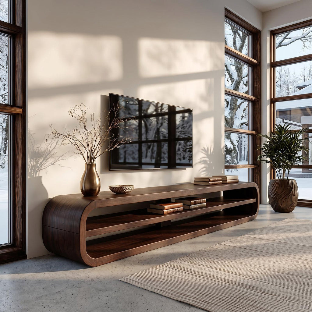 Contemporary Wooden TV Console With Open Storage For Living Room