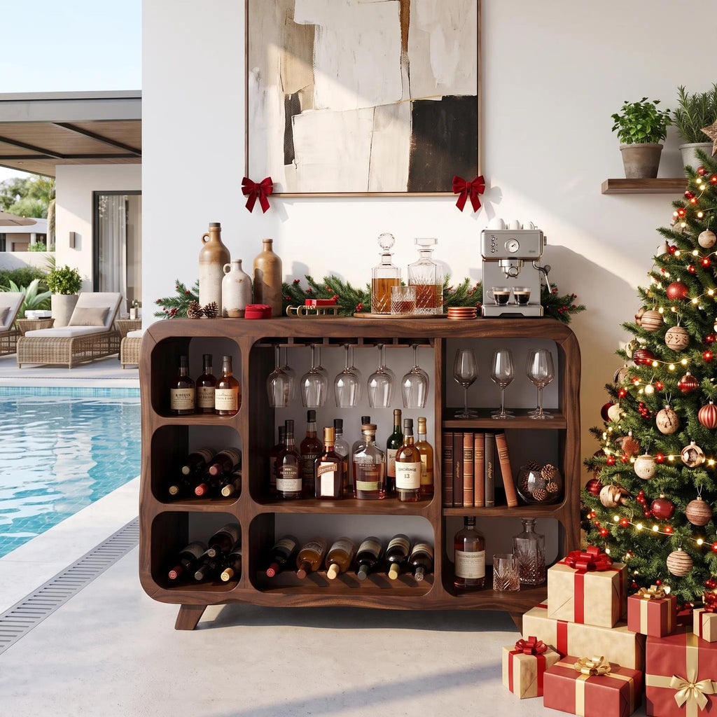 Organic Modern Christmas Wine Cabinet Poolside Living Room