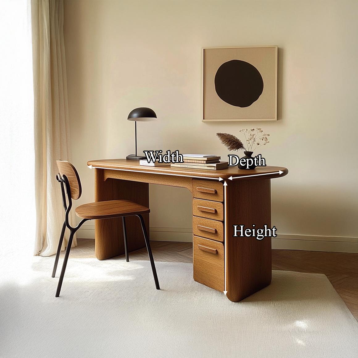 Mid Century Modern Writing Desk, Solid Wood Computer Study Table, Soft Minimalist Desk for Home Office & Workroom