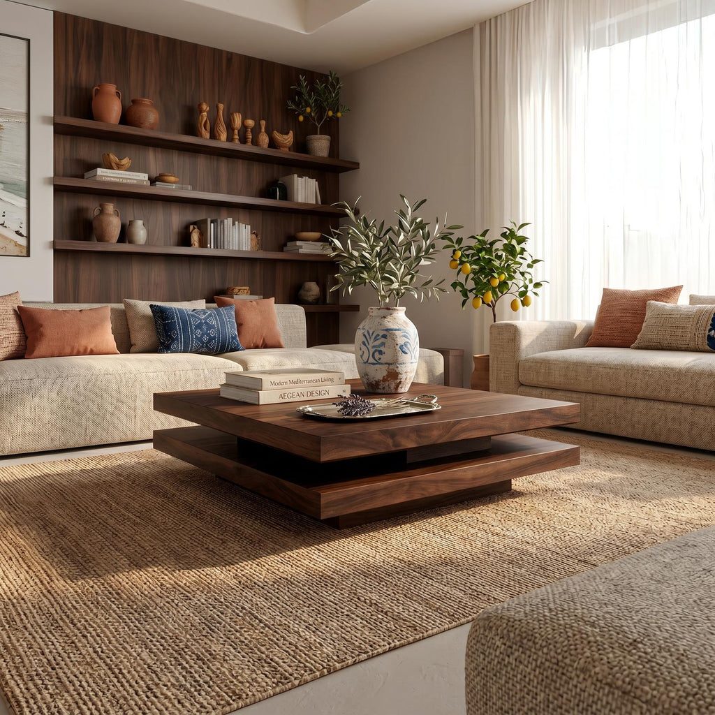 Modern Rustic Wooden Live Edge Coffee Table, Handcrafted Solid Wood Center Cocktail Table with Metal Legs for Living Room