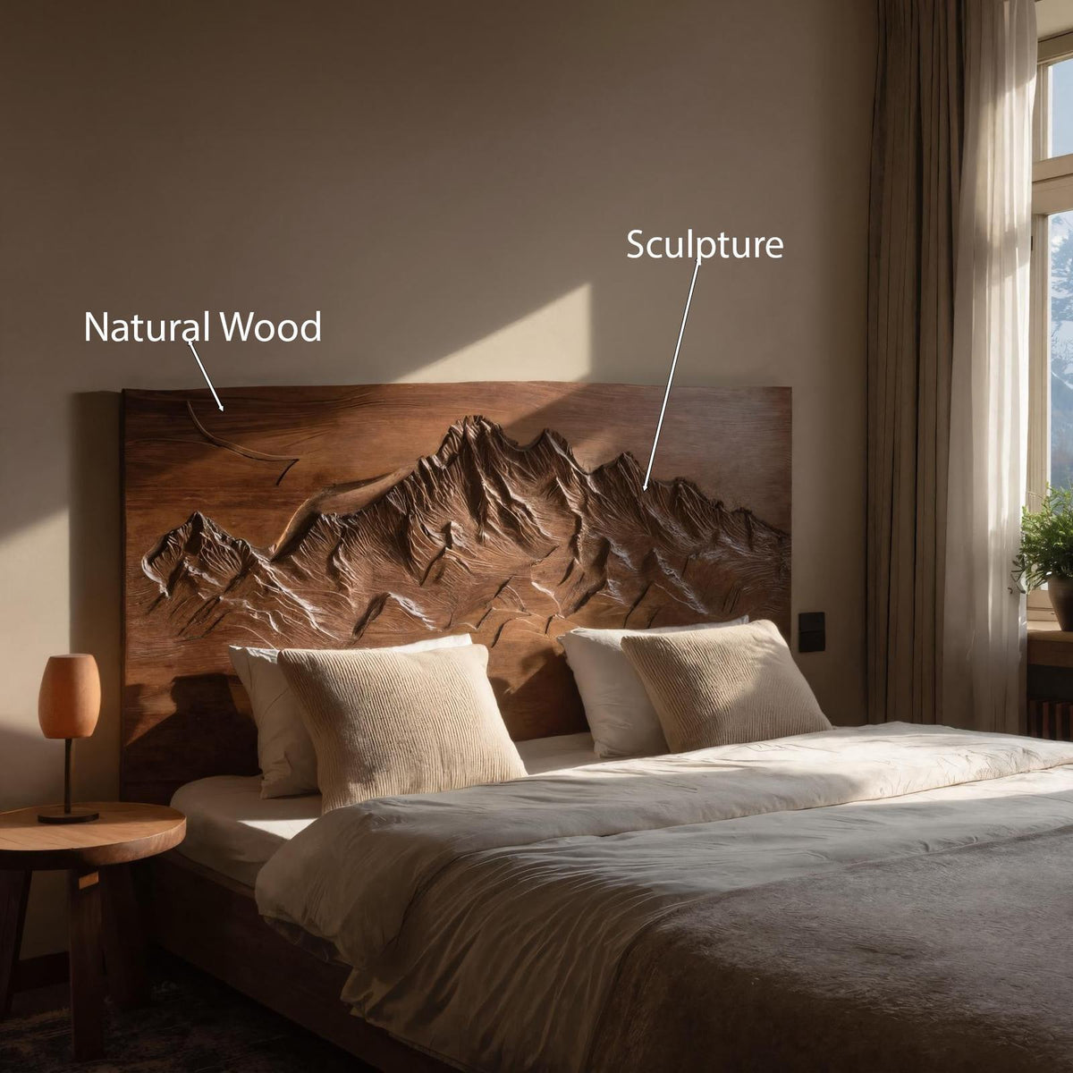 Rustic Mountain Headboard And Bed Frame For Bedroom Or Chalet SITHHNWO007
