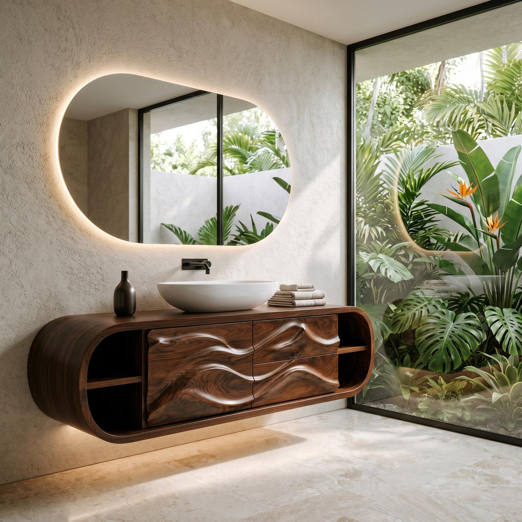 Contemporary Rounded Floating Bathroom Vanity For Modern Bathroom