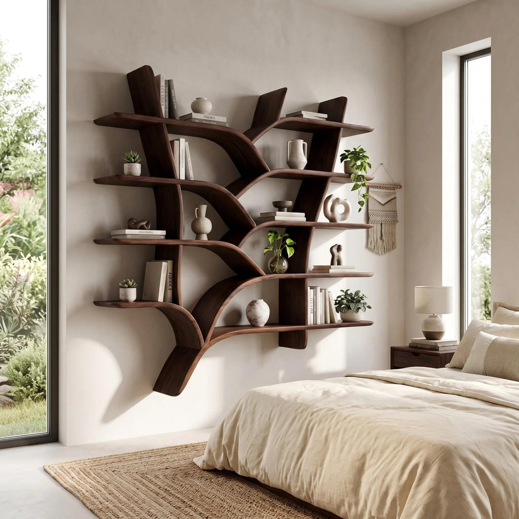 Mid Century Live Edge Bookshelves for Home Library