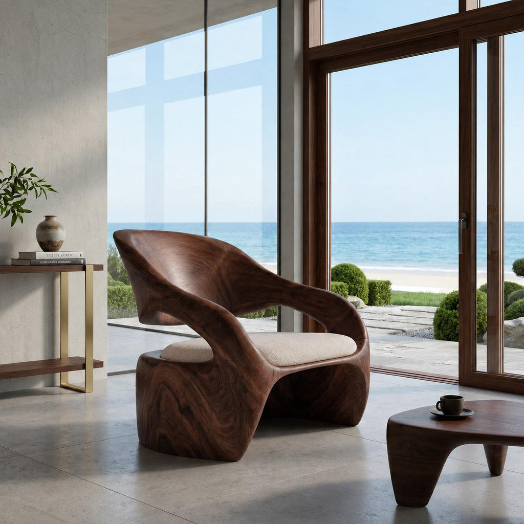 Organic Sculptural Wood Lounge Chair, Unique Accent Armchair Seating for Living Room, Bedroom or Reading Nook