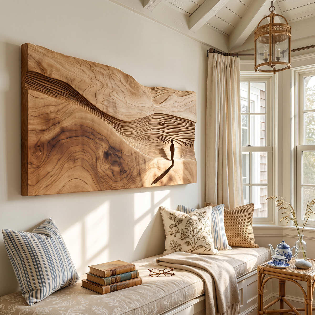 Artisan Fishing Boat Wood Wall Art, Contemporary Organic Wooden Coastal Wall Decor for Beach House & Living Room