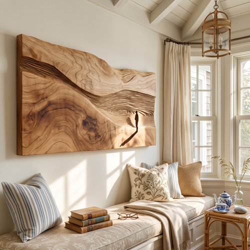 Artisan Fishing Boat Wood Wall Art, Contemporary Organic Wooden Coastal Wall Decor for Beach House & Living Room