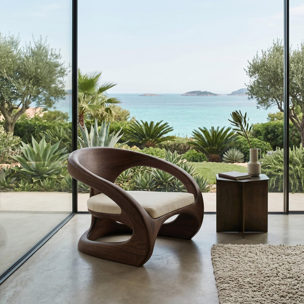 Artistic Curved Armchair Without Upholstered Seat For Living Room RTTHHNCHR069