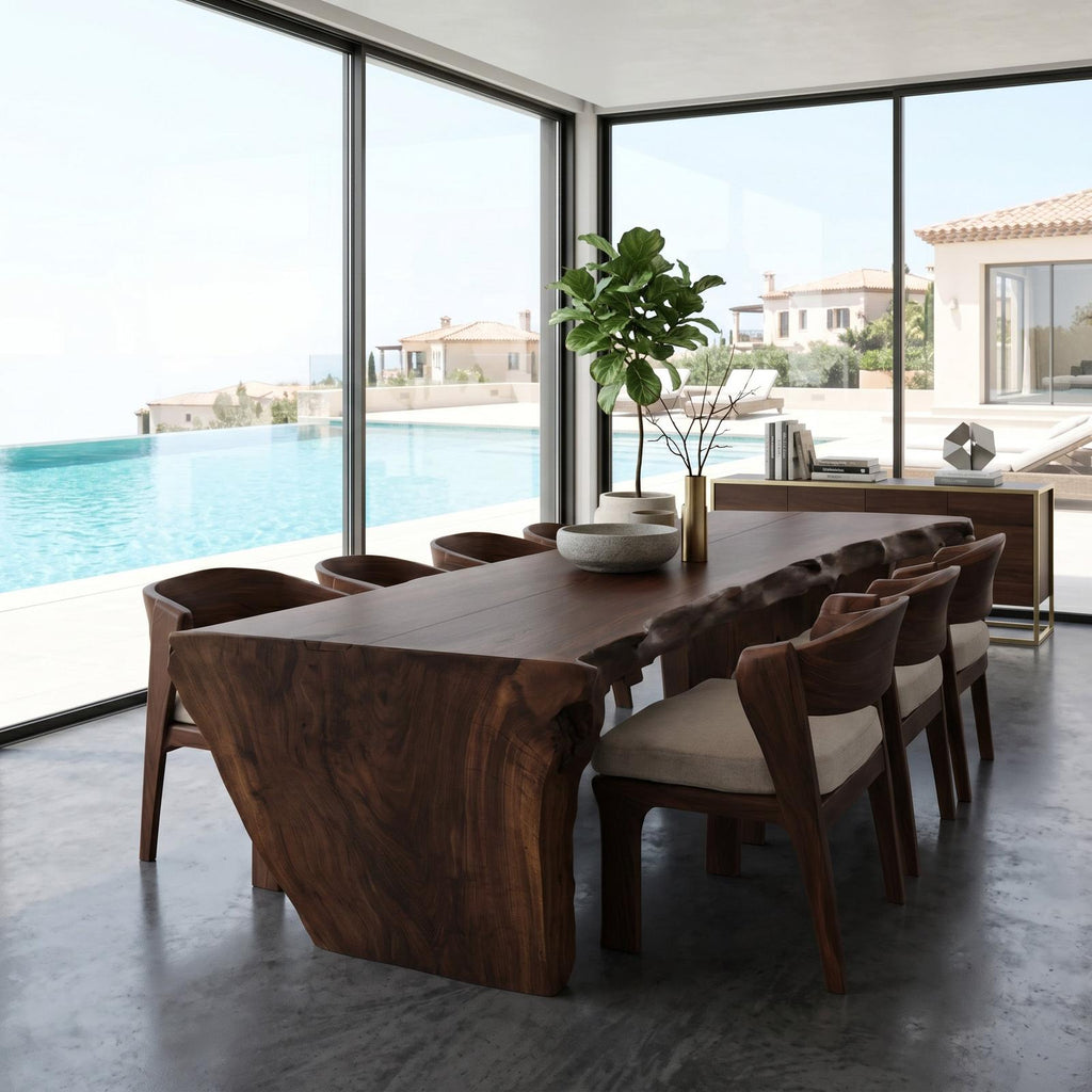Organic Wabi Sabi Dining Table, Handcrafted Solid Wood Kitchen Dining Table for Modern Dining Room, Model