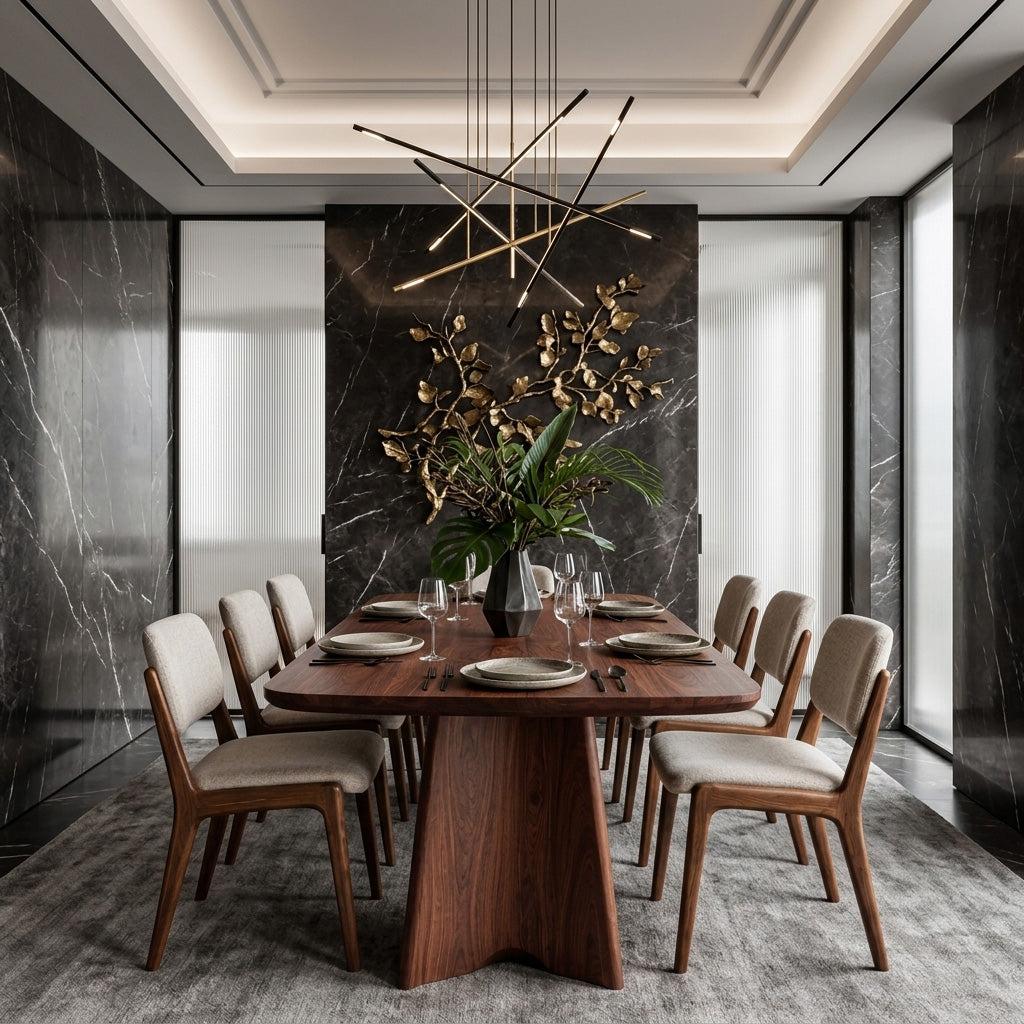 Spry Interior Modern Sculptural Dining Table, Handcrafted Solid Wood Kitchen Dining Table for Contemporary Homes, Model RTTHHNDN033