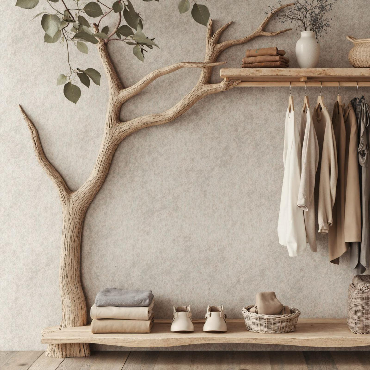 Solid Wood Coat Hanger Stand Coat Rack With Shelf Decorative Hooks