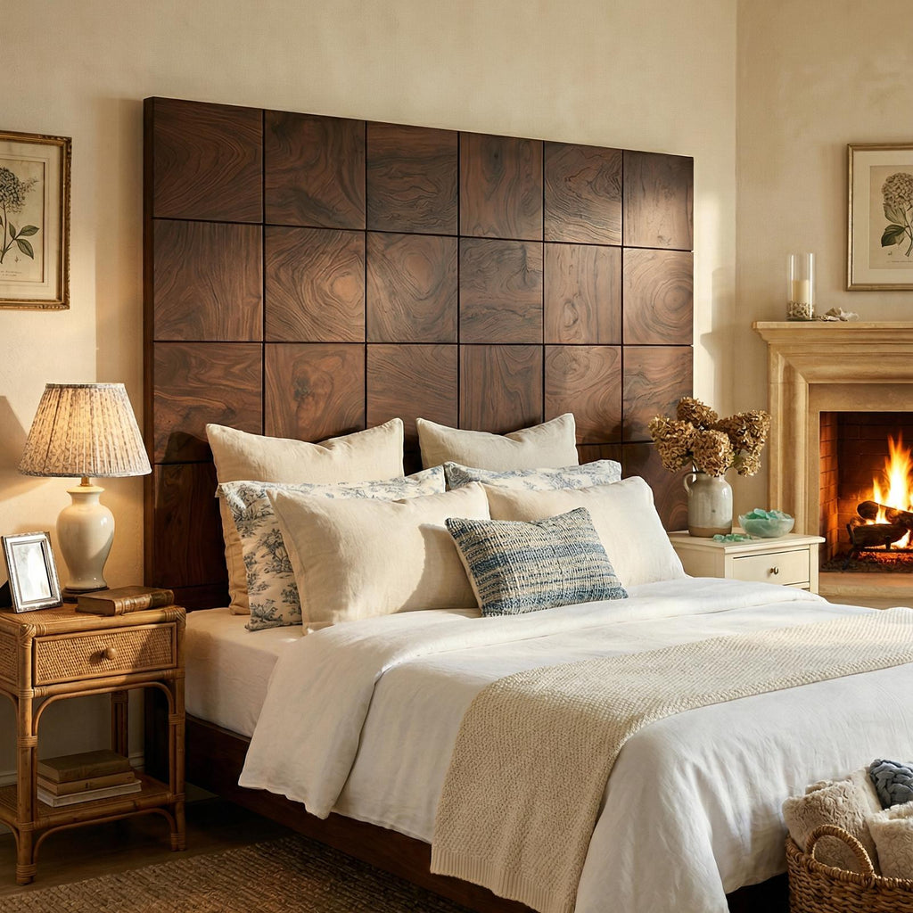 Spry Interior Rustic Square Panel Headboard, Handcrafted Reclaimed Solid Wood Bed Headboard for Modern Farmhouse Bedroom, SILDTTRHB004