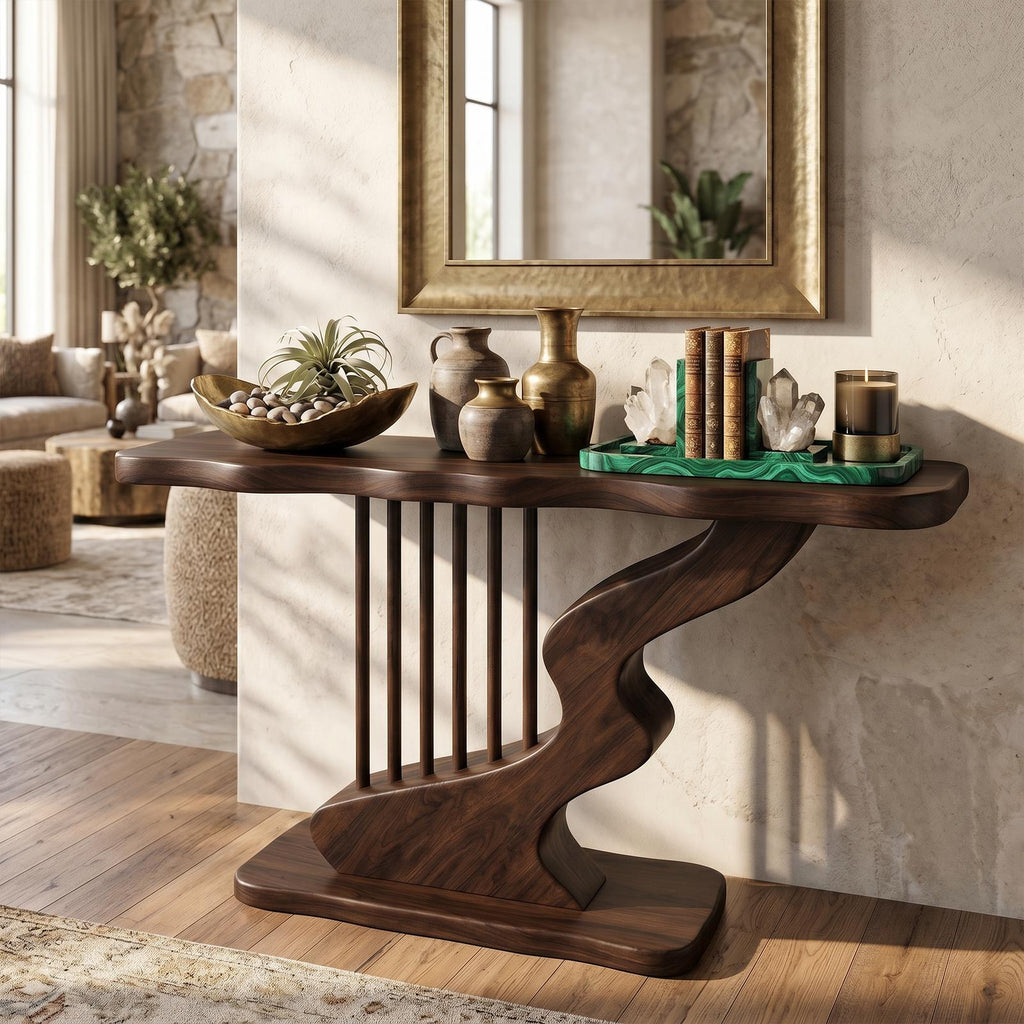 Bohemian Curved Base Console Table Cozy Entryway