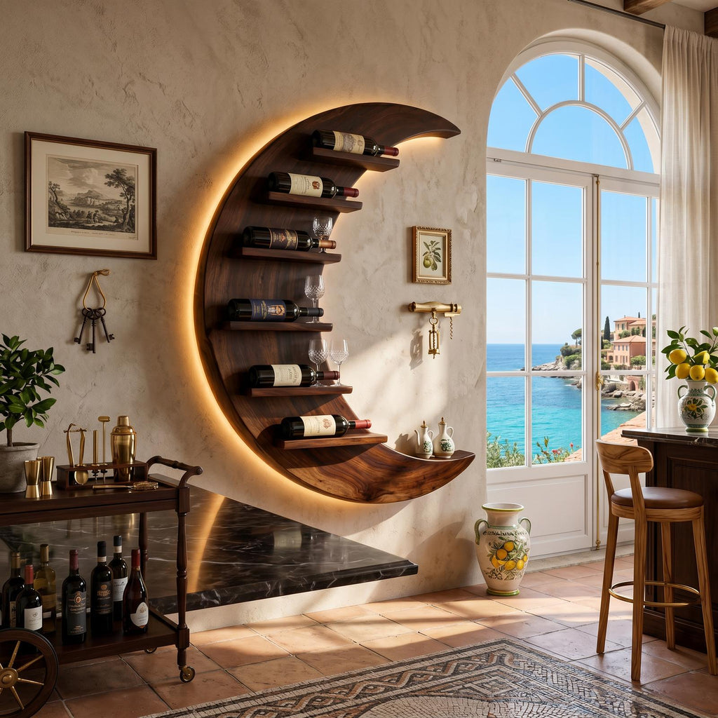 Minimalist Compact Wood Wine Holder, Handcrafted Solid Wooden Tabletop Wine Bottle Display Rack for Small Apartment Bar Space