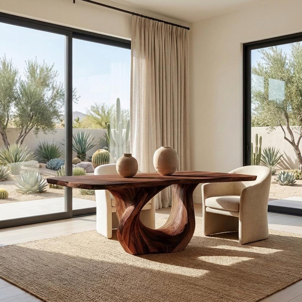 Modern Solid Wood Dining Table with Sculptural Pedestal Base, Large Kitchen & Dining Room Table, Natural Finish