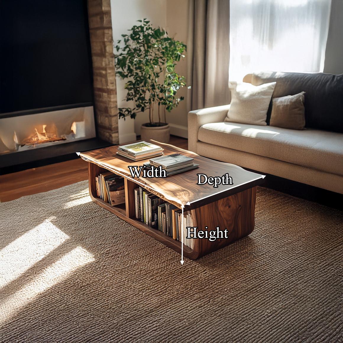 Mid Century Curved Live Edge Coffee Table, Handcrafted Wood Natural Slab Centerpiece Table for Living Room, Lounge