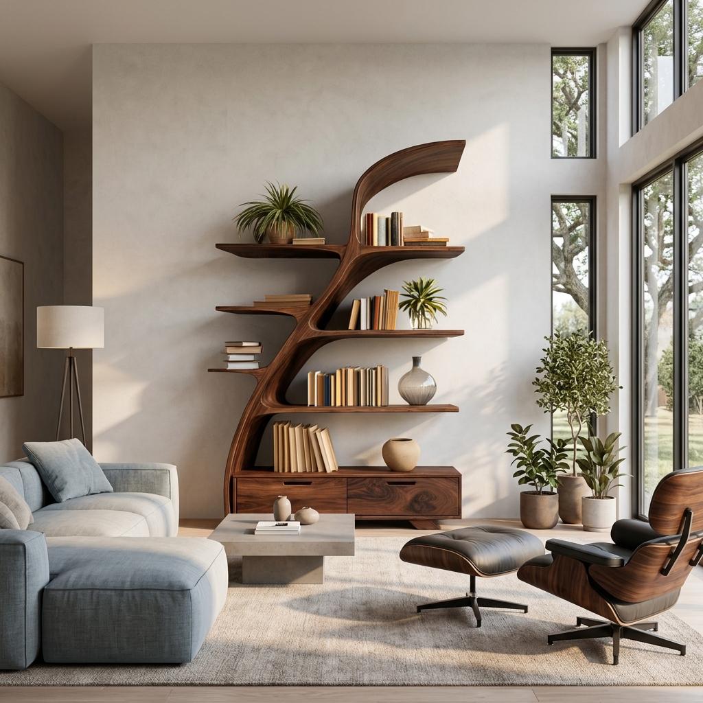 Organic Wooden Bookshelf For Living Area