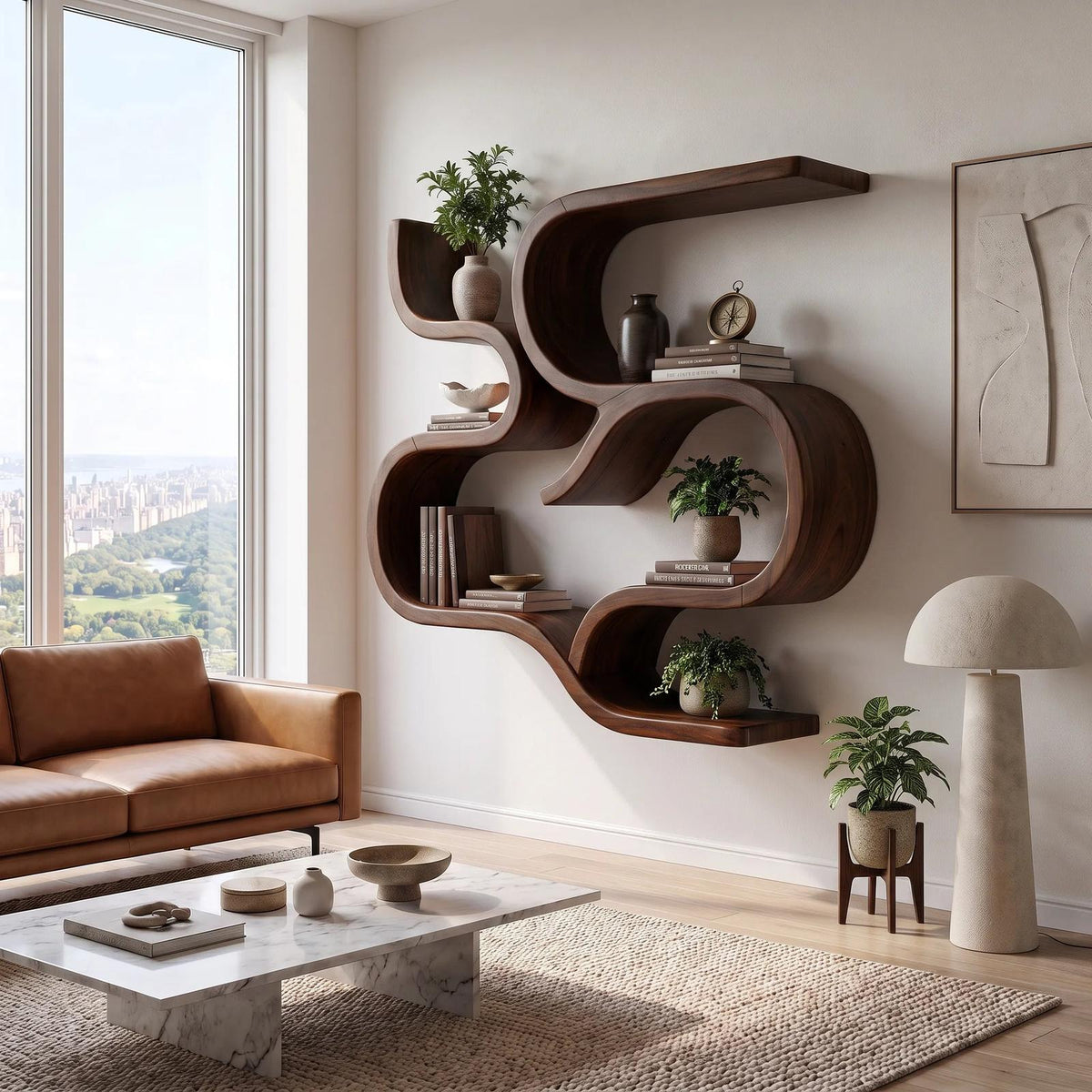 Mid Century Curved Floating Shelves for Powder Room
