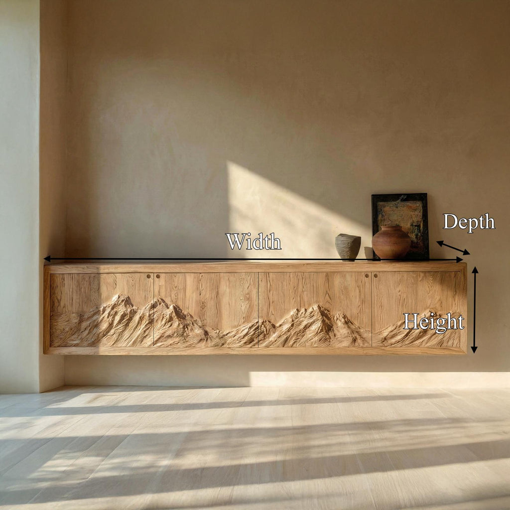 Rustic Mountain Art Wood Console Table, Handcrafted Solid Wood Entryway Credenza Sideboard Cabinet