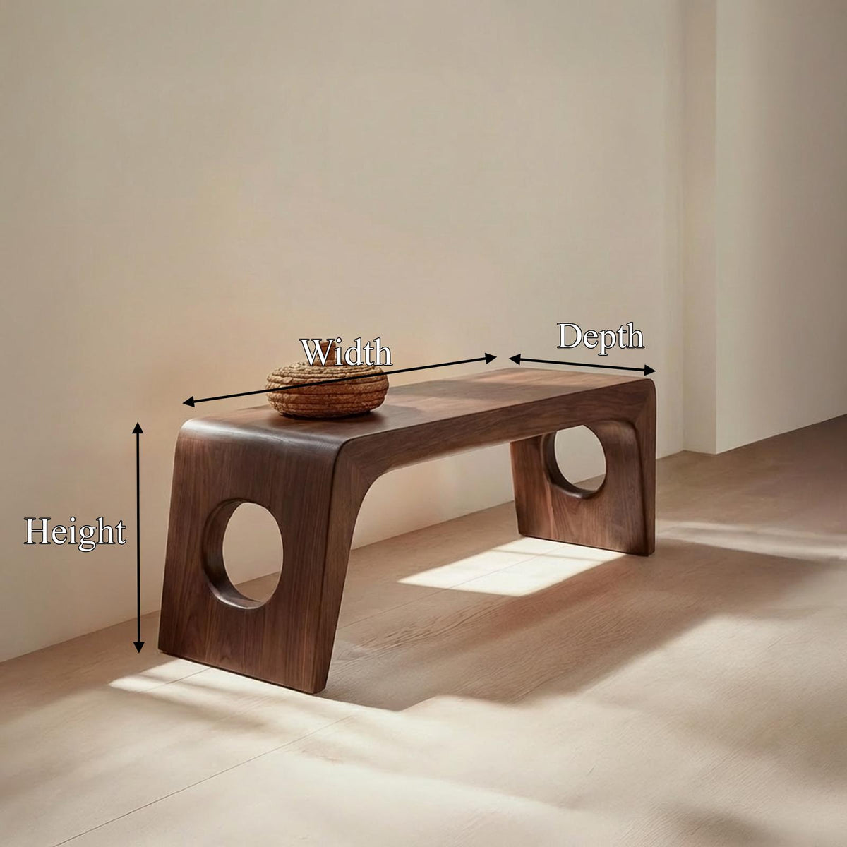 Spry Interior Rustic Minimalist Sculptural Bench, Solid Wood Entryway & Living Room Seating Bench, SINLSARS080