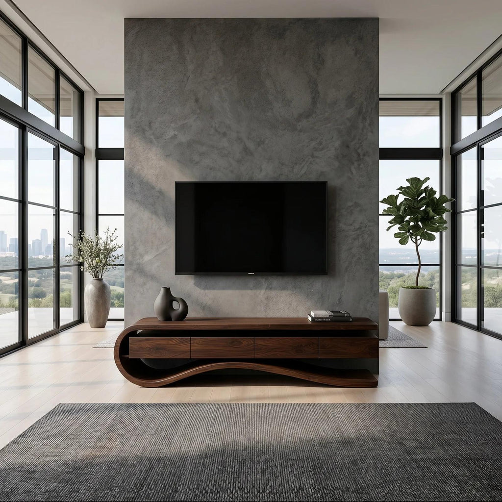 Contemporary Curved Rounded TV Console For Designer Living Room