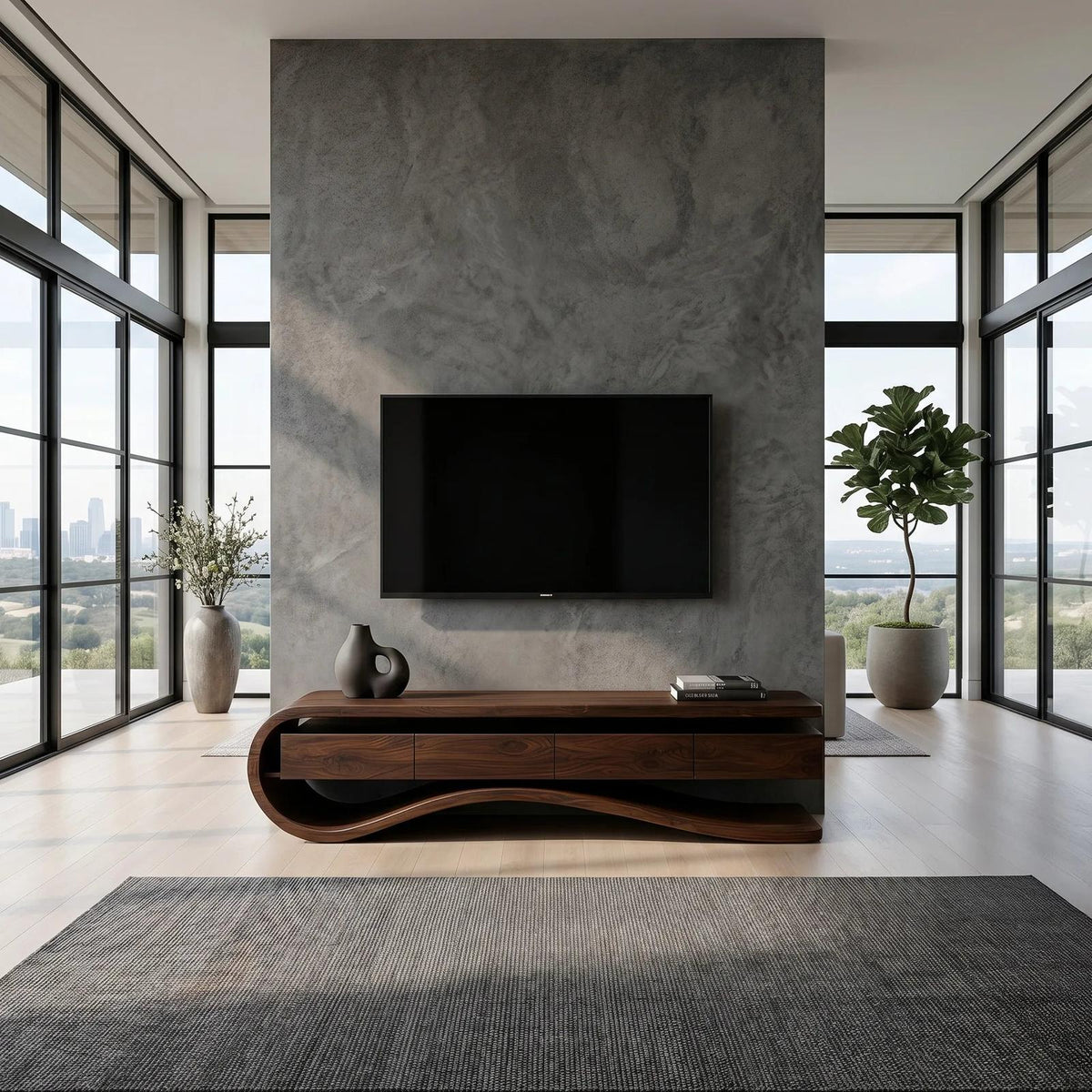 Contemporary Curved Rounded TV Console For Designer Living Room