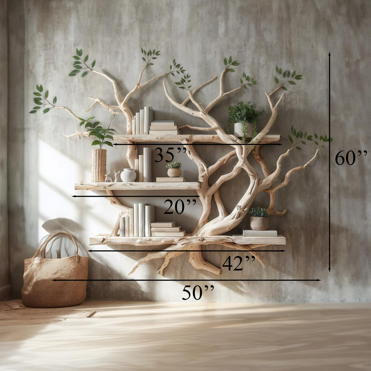 Solid Wood Tree Bookcase Wall Mount Bookshelf