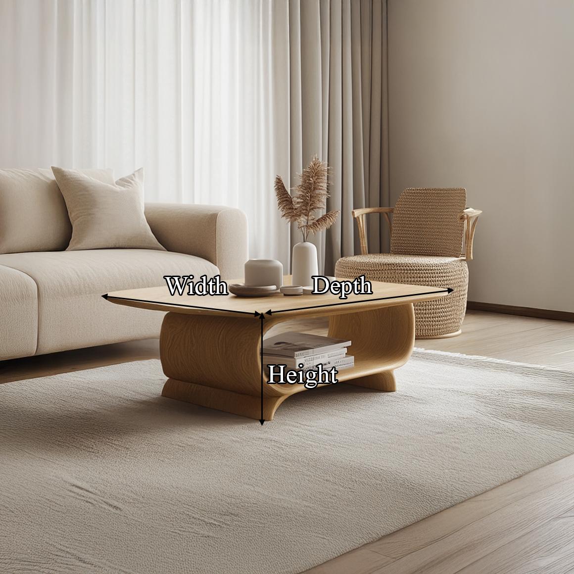 Scandinavian Modern Coffee Table, Minimalist Solid Wood Low-Profile Oval Centerpiece for Family Room, Living Room