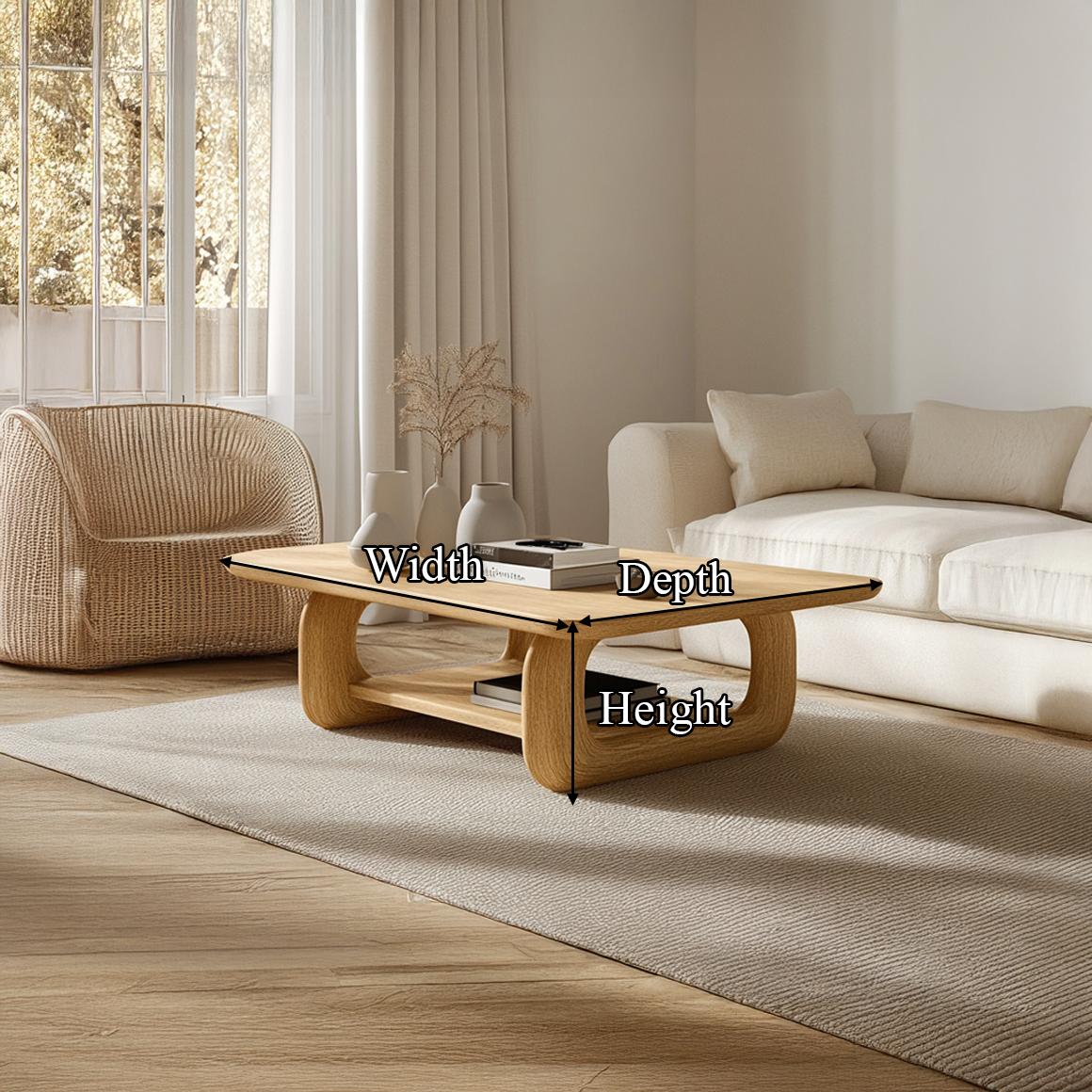 Scandinavian Rounded Coffee Table, Mid-Century Modern Solid Wood Minimalist Round Centerpiece for Living Room, Den