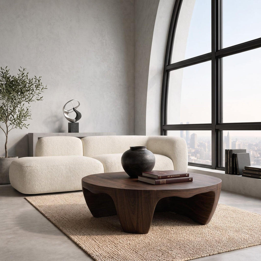 Organic Wooden Coffee Table, Natural Solid Wood Low Center Table for Modern Rustic Living Room, Model