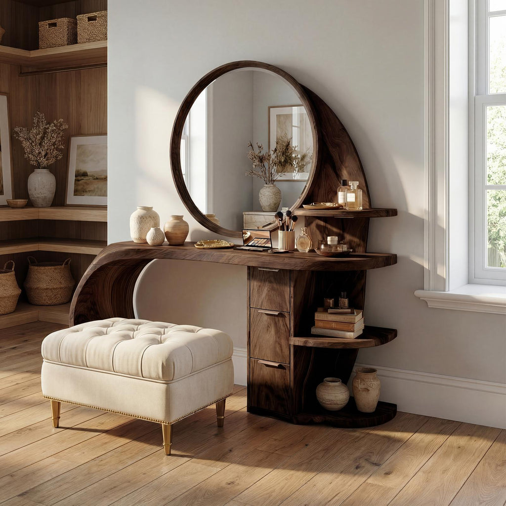 Spry Interior Classic Wood Dressing Table, Elegant Makeup Vanity Desk with Drawers for Bedroom, SILDTTRMV013