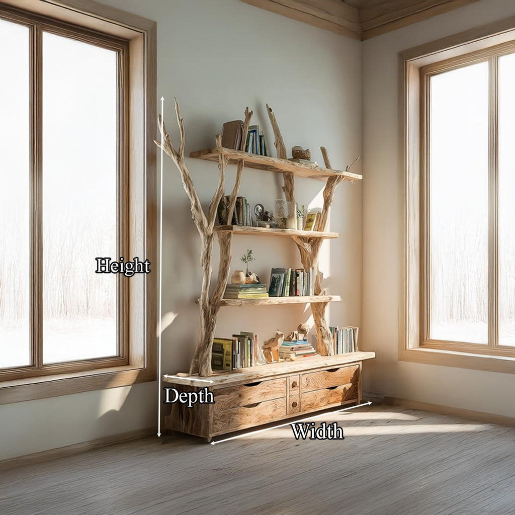 Rustic Tree Bookshelf Storage Living