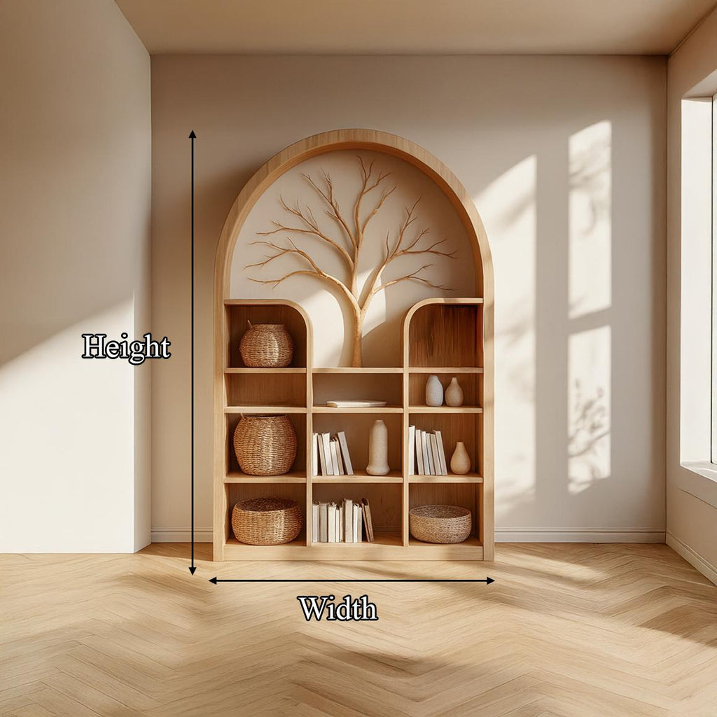 Scandinavian Rustic Tree Accent Storage Cabinet, Modern Wooden Bookcase & Office Credenza Sideboard
