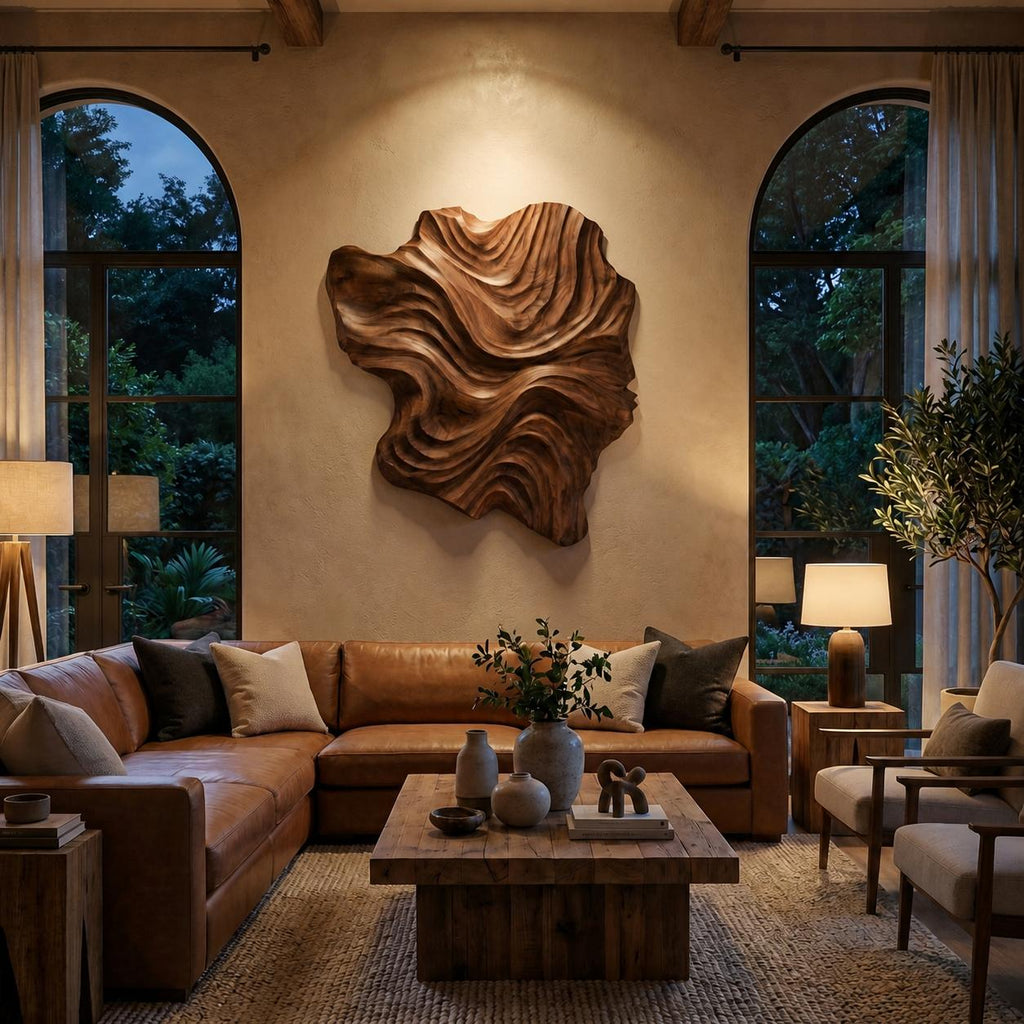 Organic Wood Wall Art Wave Design For Luxury Living Room
