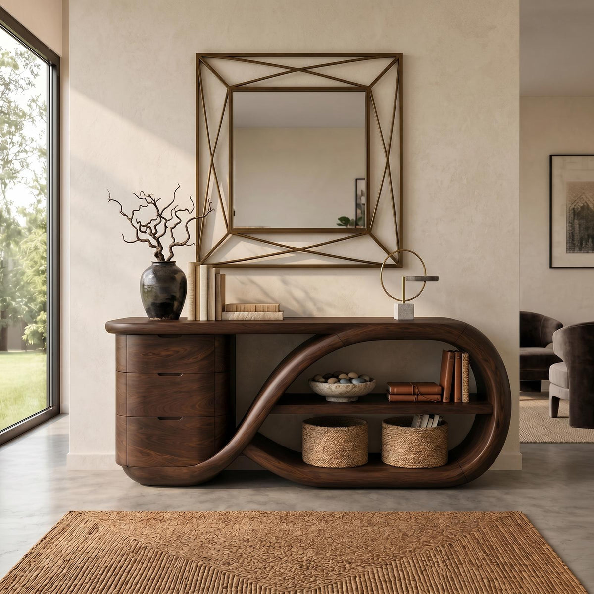 Modern Cross Base Console Table Luxury Hallway