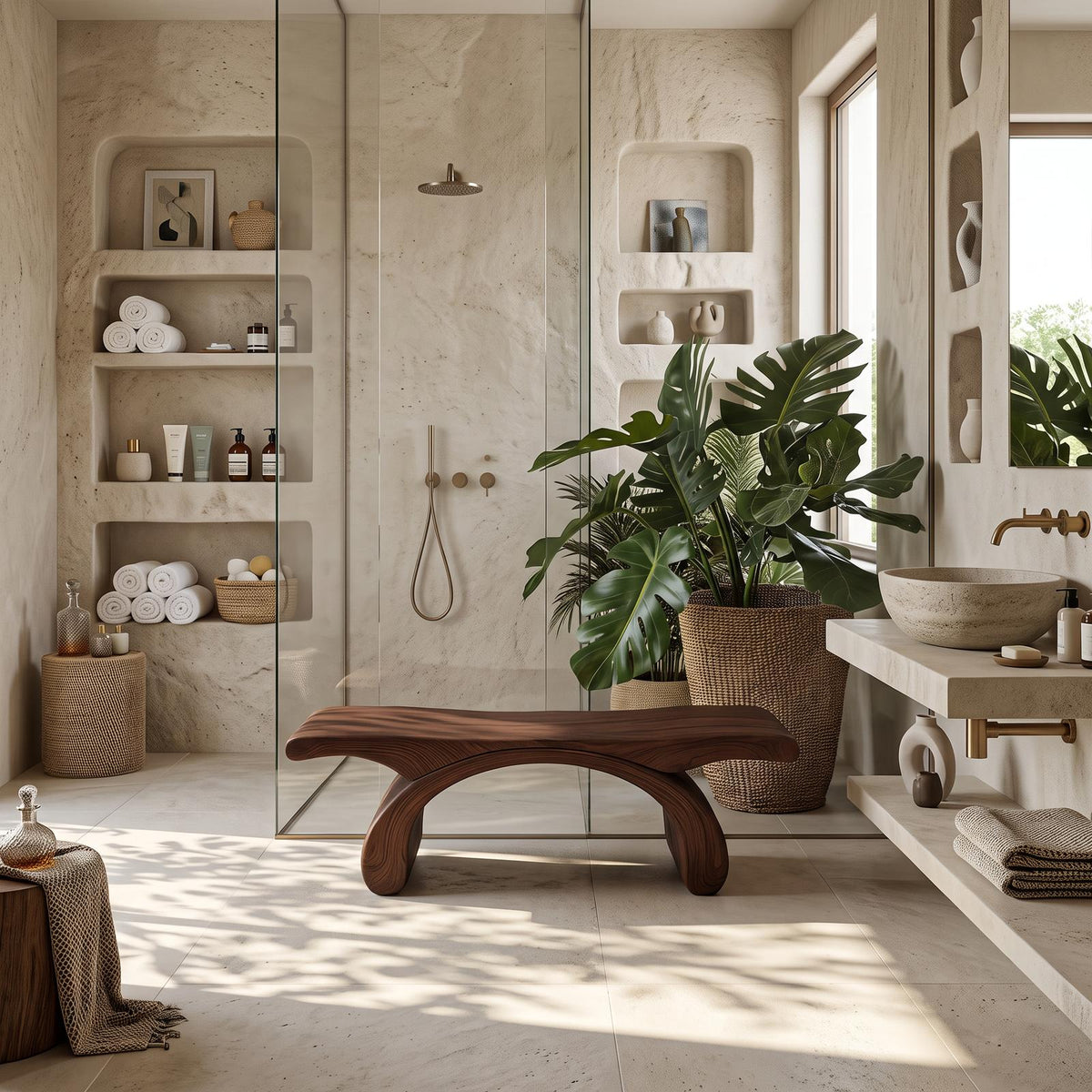 Modern Organic Shower Bench For Bathroom Or Spa Furniture