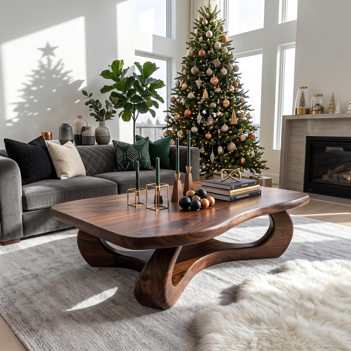 Rustic Live Edge Wooden Coffee Table, Handcrafted Solid Wood Slab Accent Table for Cozy Living Room Home Decor