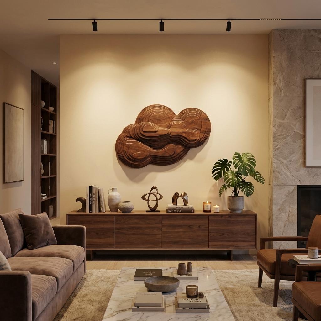 Organic Cloud Wooden Wall Sculpture, Layered Handcrafted Solid Wood Wall Art for Bedroom, Living Room & Nursery