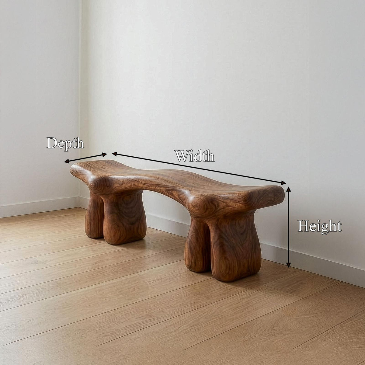 Mid-Century Organic Solid Wood Bench for Entryway, Foyer & Living Room, Handcrafted Modern Indoor Seating