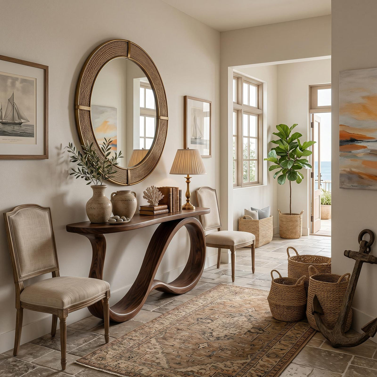 Modern Wooden Console Table With Undulating Legs For Home Decor