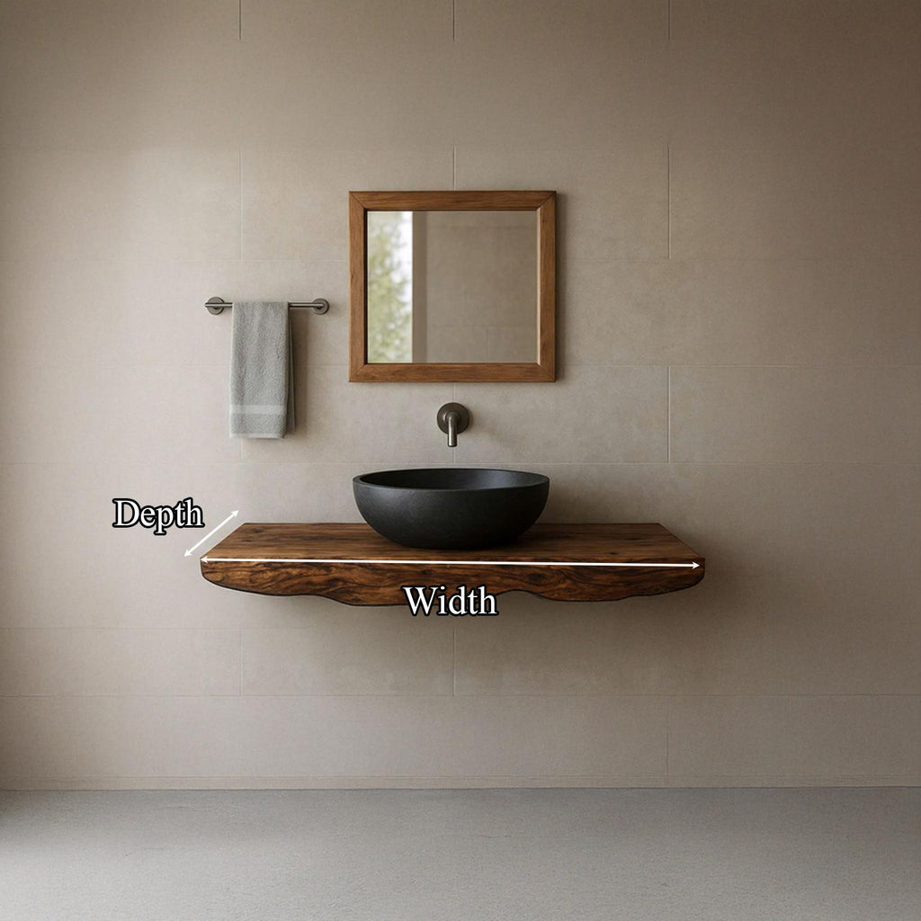 Mid-Century Floating Shelf Washstand, Solid Wood Bathroom Vanity, Single Sink Washroom Countertop Support Shelf