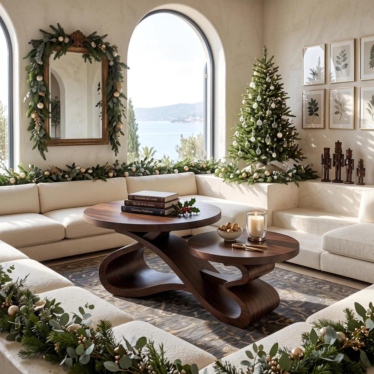 Rustic Christmas Round Coffee Table Holiday Sunroom