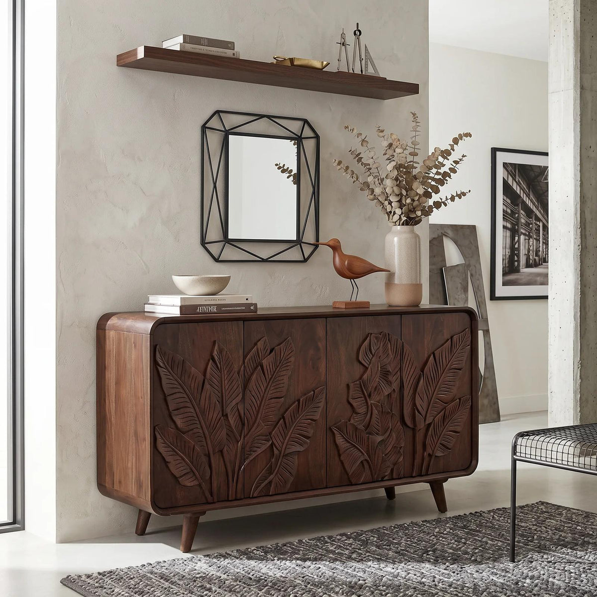 Handcrafted Botanical Sideboard Cabinet Dining Room