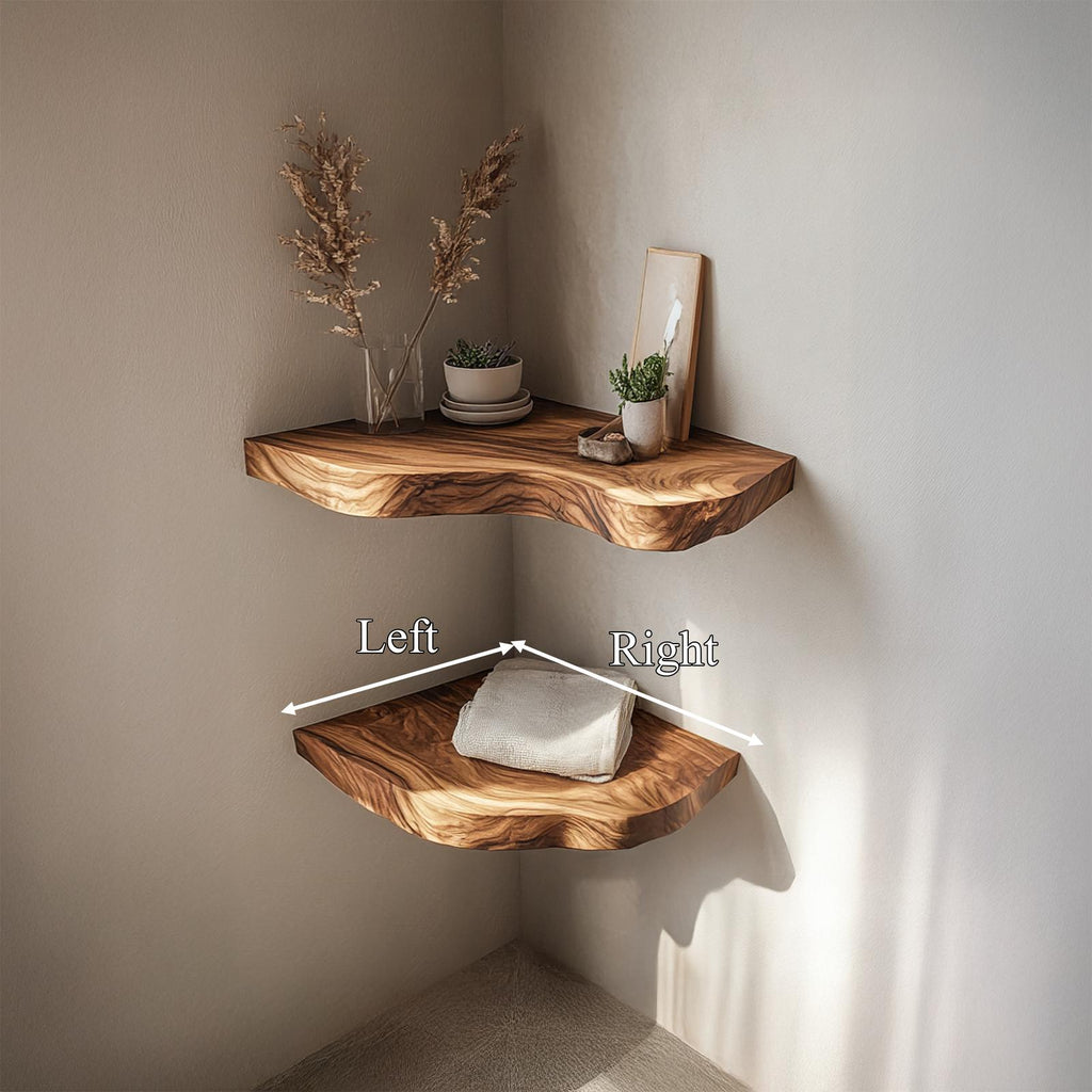 Rustic Live Edge Corner Floating Shelves Solid Wood Living Room Interior Display