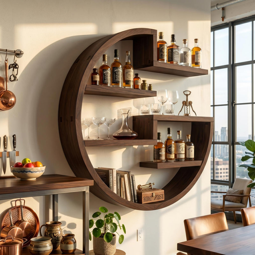 Farmhouse Wall Wine Holder, Rustic Wood Floating Bottle Storage Rack & Organizer for Home Bar Accent Wall