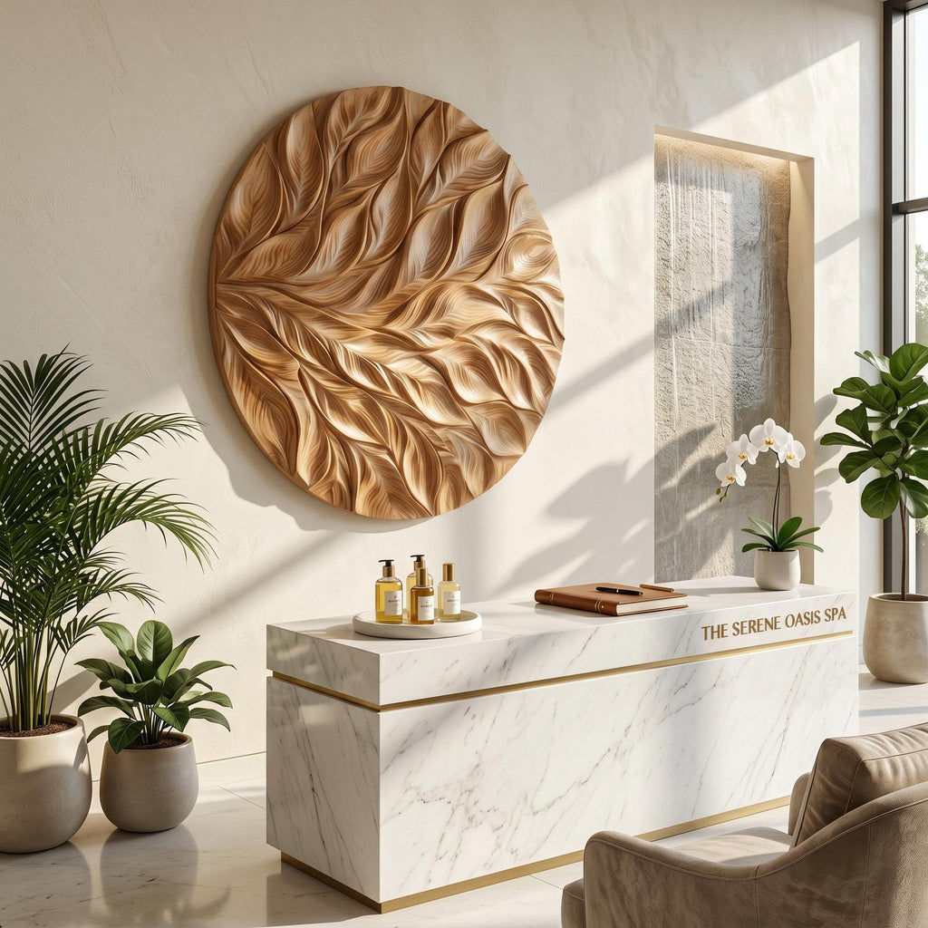 Coastal Wall Art with Flowing Leaf Design, Carved Wood Foliage Wall Decor Panel for Hallway
