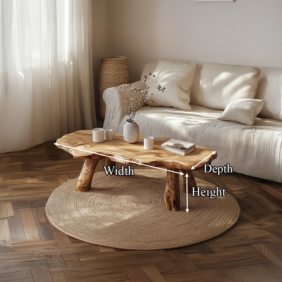 Rustic Live Edge Accent Coffee Table, Handcrafted Solid Wood Tree Slab Centerpiece for Living Room, Family Room