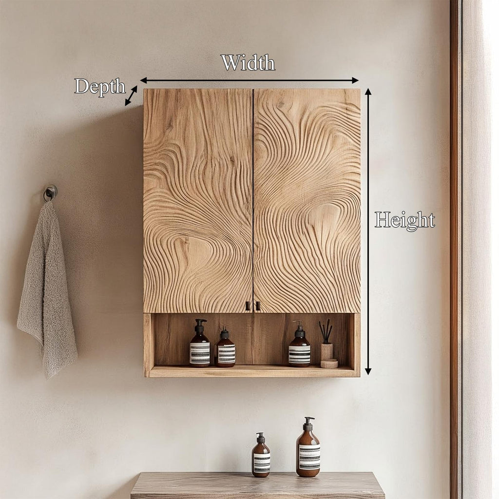 Spry Interior Rustic Minimalist Wood Wall Cabinet, Floating Bathroom Medicine Organizer with Shelves, SINLSABCT004